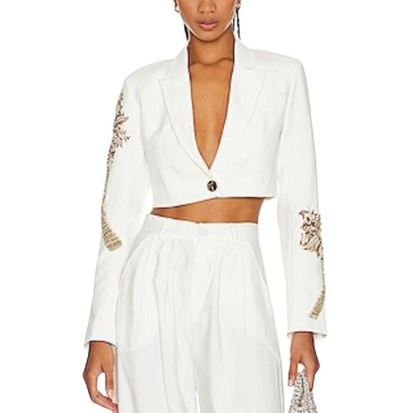 Retrofete White Cropped Blazer Palazza Embellished Rare Small Retails $895 - Picture 15 of 15